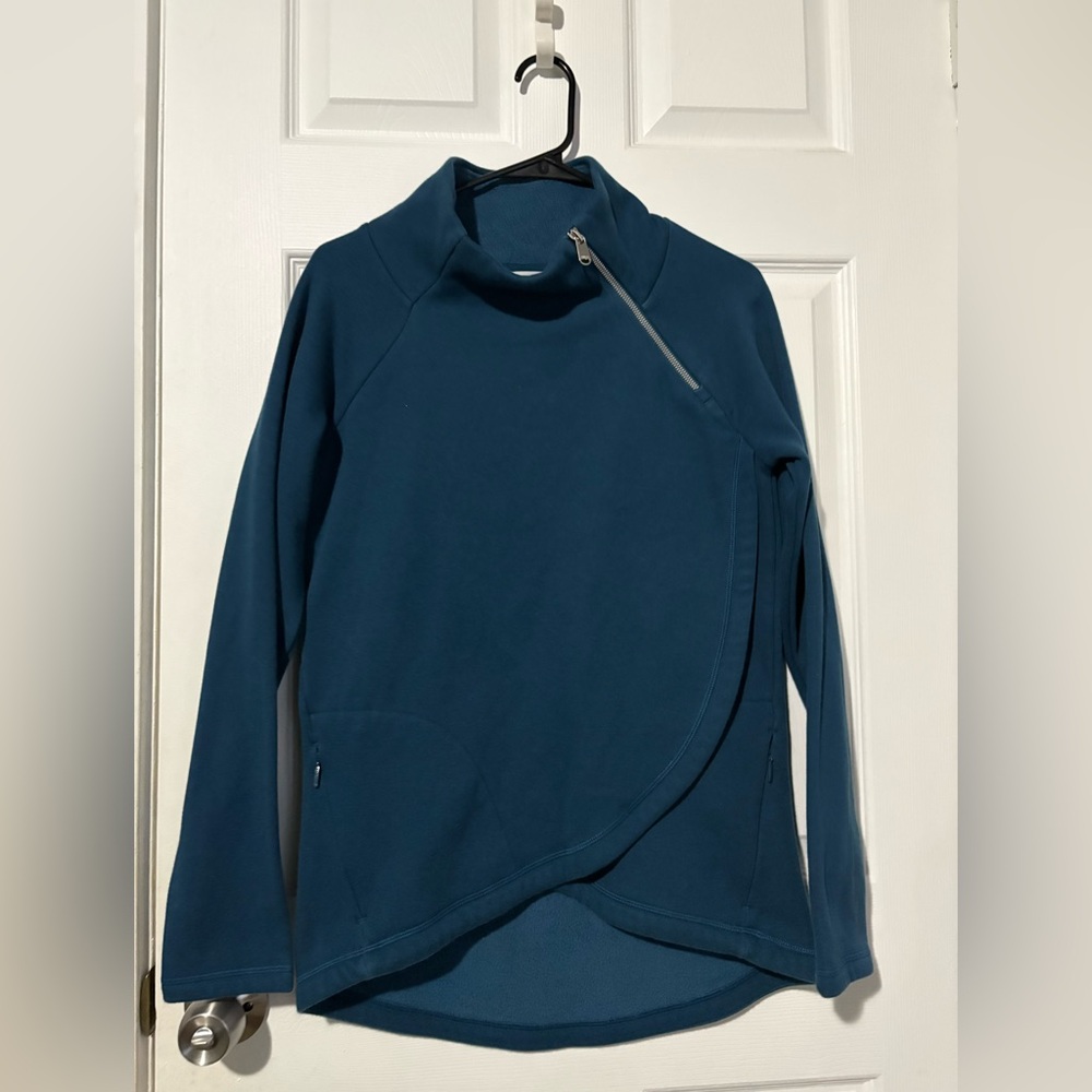 Athleta Blue Asymmetrical Zip Sweater